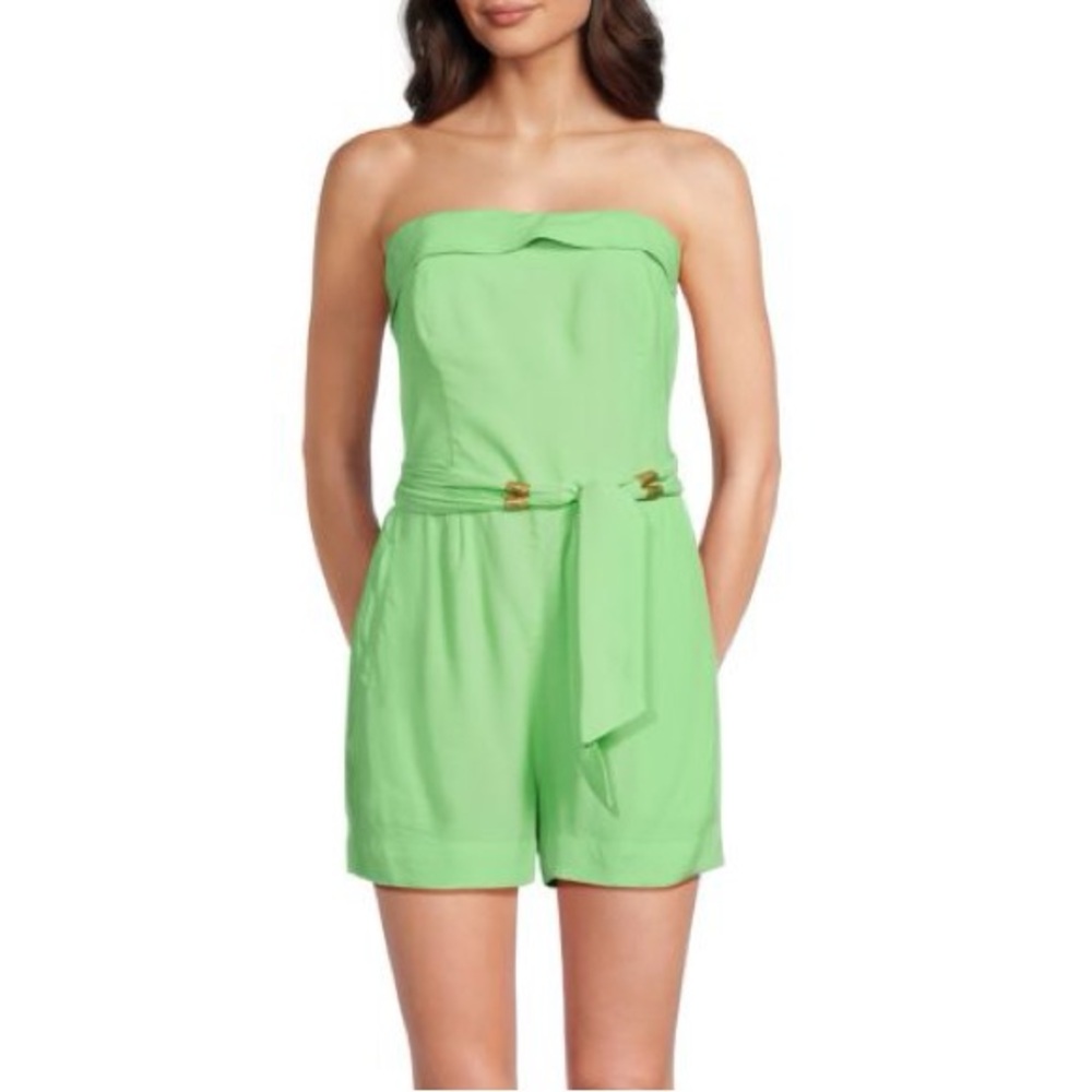 ViX by Paula Hermanny NWT Solid Serena Strapless Belted Romper in Lime